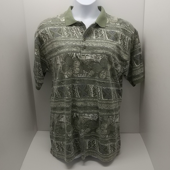 Bugle Boy Co. men's vintage short sleeve polo shirt large greens/cream floral - Picture 12 of 12